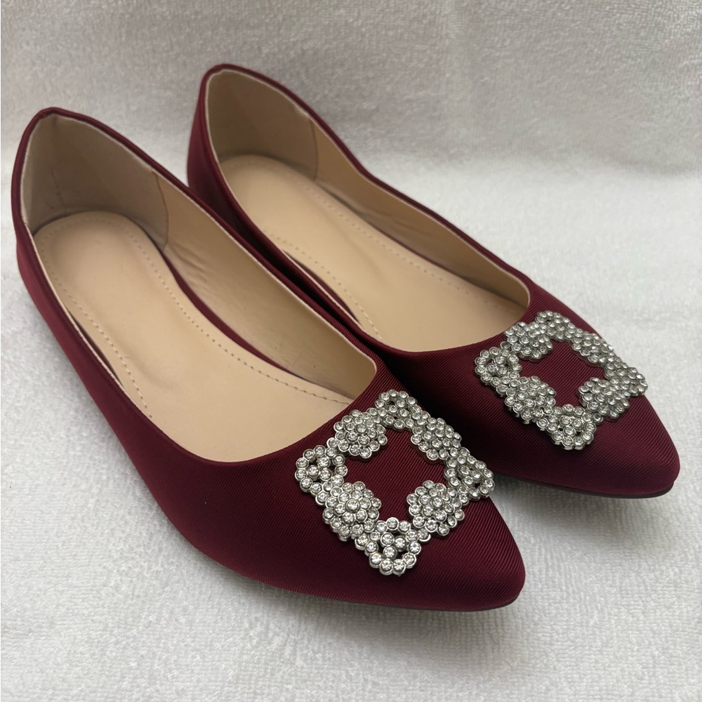 Elegant Burgundy Flats with Rhinestone Detail